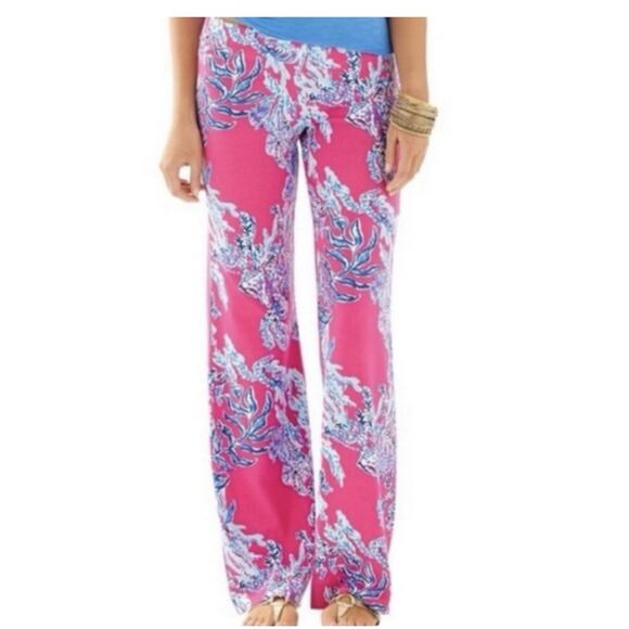 Lilly Pulitzer Pants - Lilly Pulitzer XS Tropical Resort Coral Print Coastal Wide Leg Pants Stretch